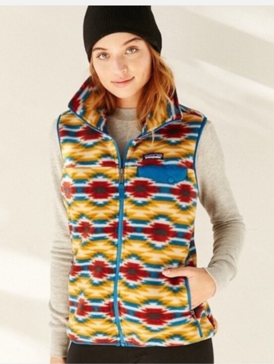 Patagonia Jackets & Blazers - Patagonia Aztec Print Fleece Vest in Red, Yellow, Teal Large
